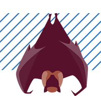 Graphic illustration of a bat suspended